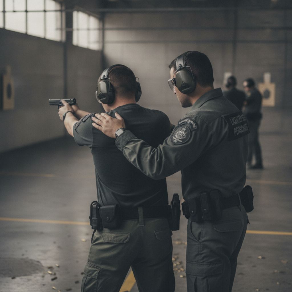 Schusswaffentraining unter Aufsicht auf der Schießstätte